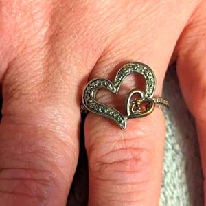 Vintage silver,  rose gold accents heart ring